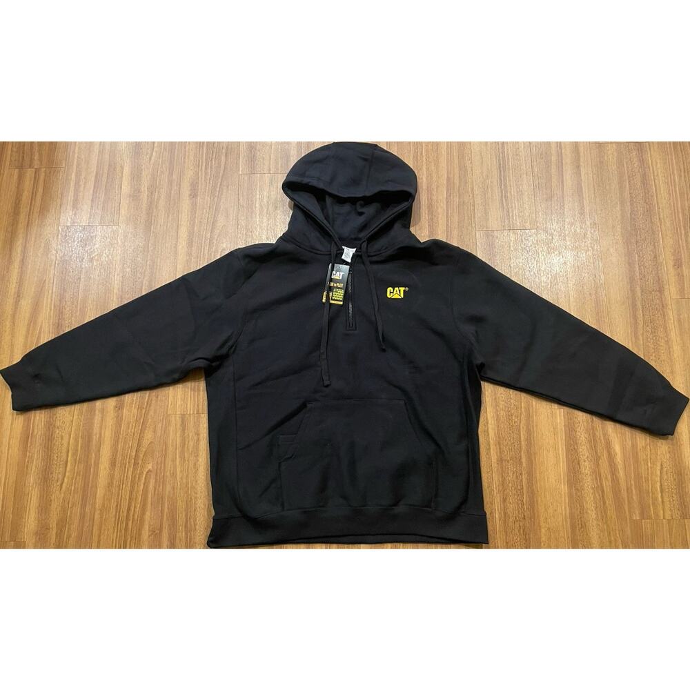 CAT Men's 2XL Black Logo Fleece Pullover Hoodie w/ Hood & Pockets